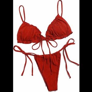 Ribbed String Thong Brazilian Bikini Swimsuit Set